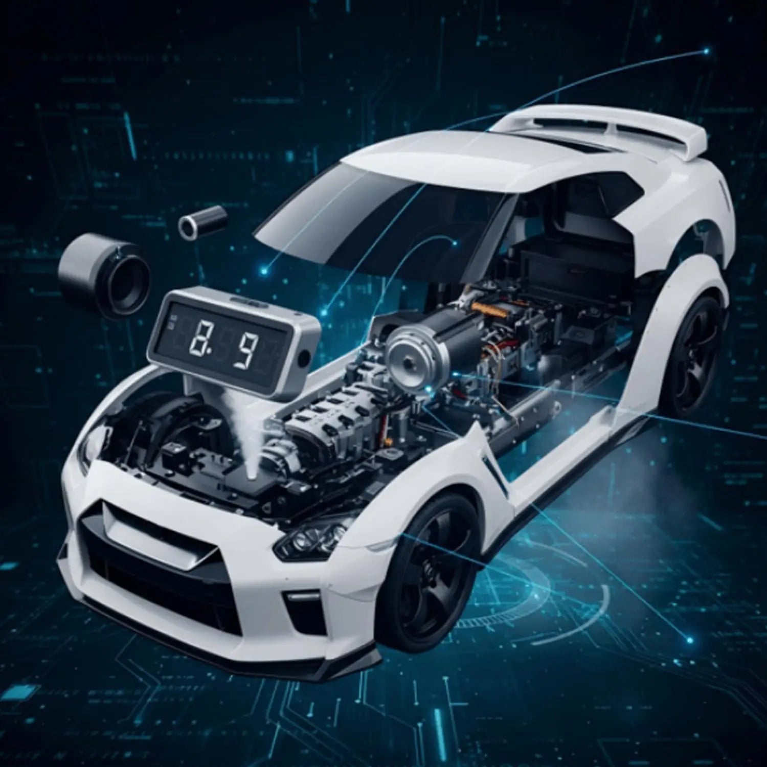 Realistic Sport Car Alarm Clock – LED Display & Engine Light Effects